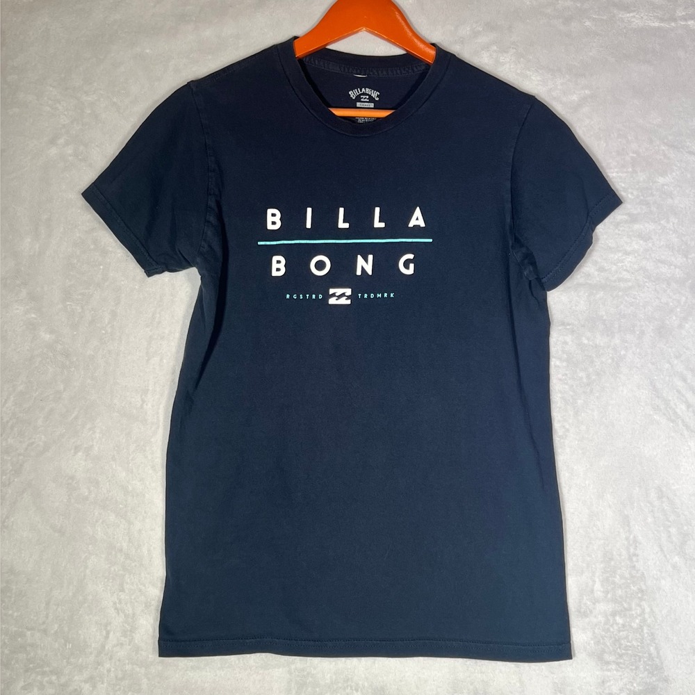 Billabong T-Shirt Mens Small Navy Blue Short Sleeve Logo Graphic Surf Beach